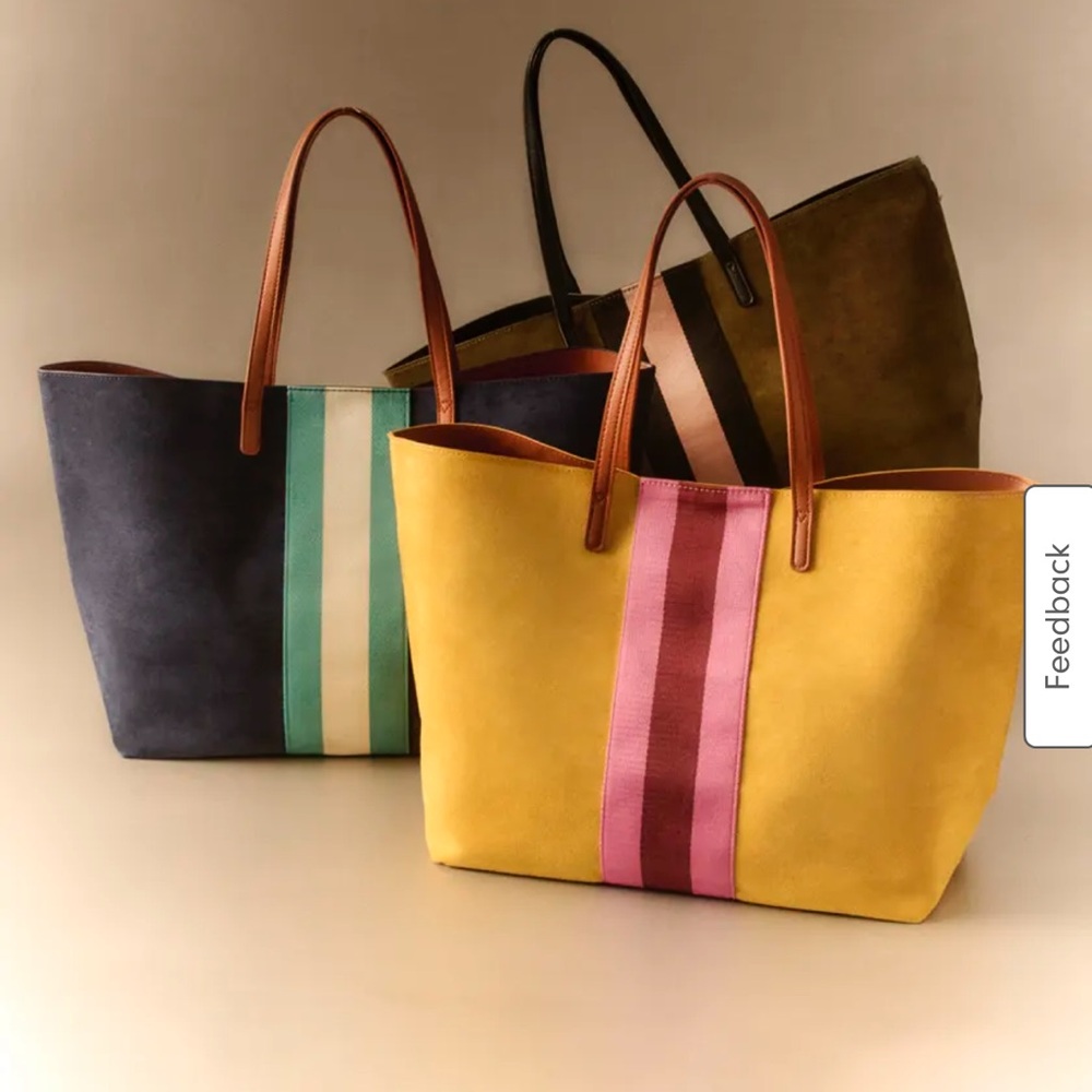 NWOT-Neiman Marcus Olive Green and  Pink Canvas Tote Bag with Minimalist Design - Picture 5 of 7